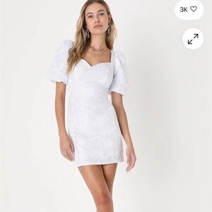 Lulus White Floral Jacquard Puff Sleeve Dress